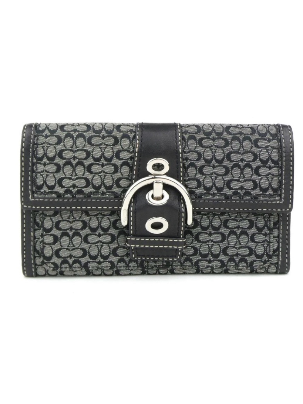 Coach Black Signature Design Buckle Card Holder Wallet
